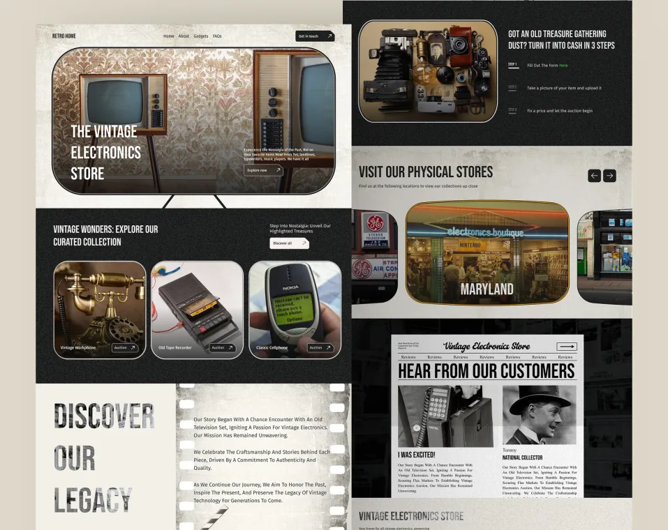 Vintage electronics landing page